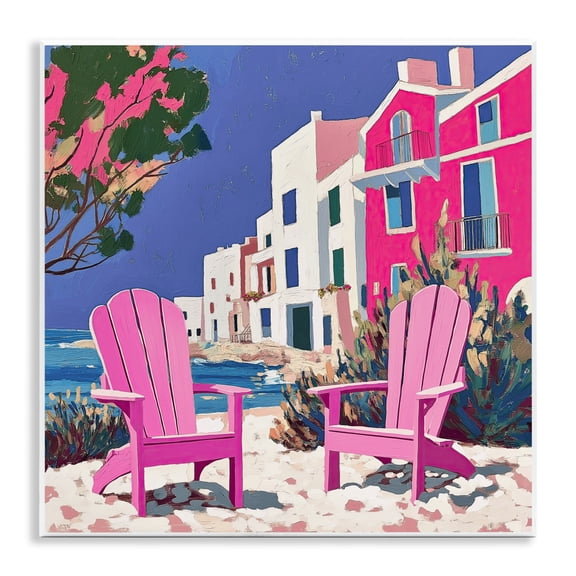 Stupell Industries Beach Chair Meetup in Pink Wall Plaque Art design by Annabelle Hall, 12 x 12