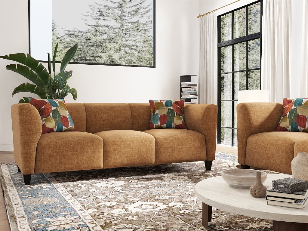Roundhill Furniture Della Upholstered Stationary Sofa, Yellow