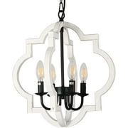 LAMSU Farmhouse Chandelier Light Fixture, 4-Light Rustic Wood Chandelier, Vintage Hanging Pendant Light for Dining Room Foyer Kitchen Entryway, Height Adjustable