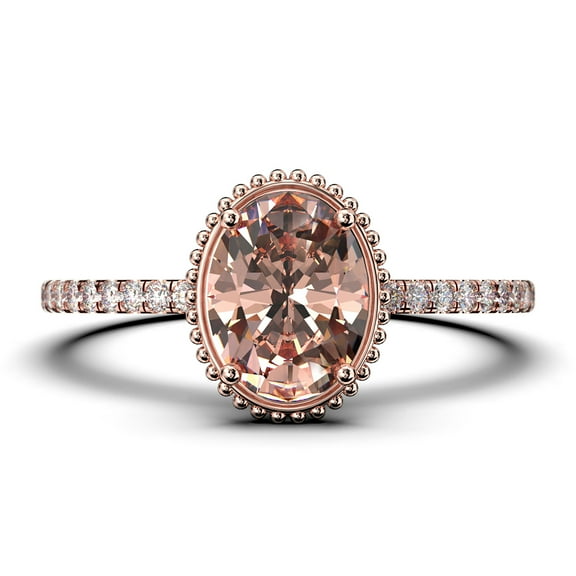 Gorgeous Minimalist 1.50 Carat Oval Cut Morganite And Diamond Moissanite Engagement Ring, Floral Wedding Ring in 925 Sterling Silver With 18k Rose Gold Plating, Surprisingly Gift For Her