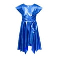 thumbnail image 4 of Doomiva Kids Girls Shiny Metallic Lyrical Liturgical Choir Worship Praise Dance Dress Asymmetrical Hem Tunic Dancewear Royal Blue 16, 4 of 6
