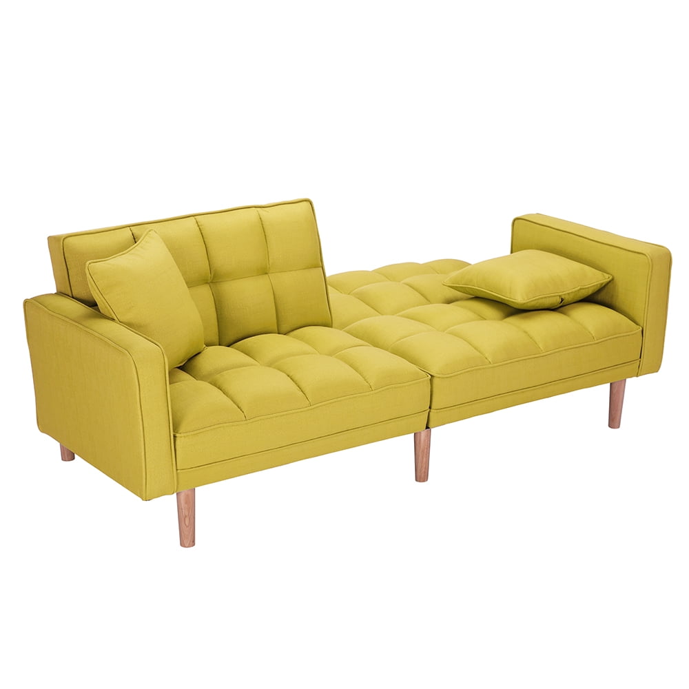 Kepooman Modern Futon Sofa Bed With 2 Pillows for Small Spaces Living Room Bedroom, Yellow Kepooman Modern Futon Sofa Bed With 2 Pillows for Small Spaces Living Room Bedroom, Yellow