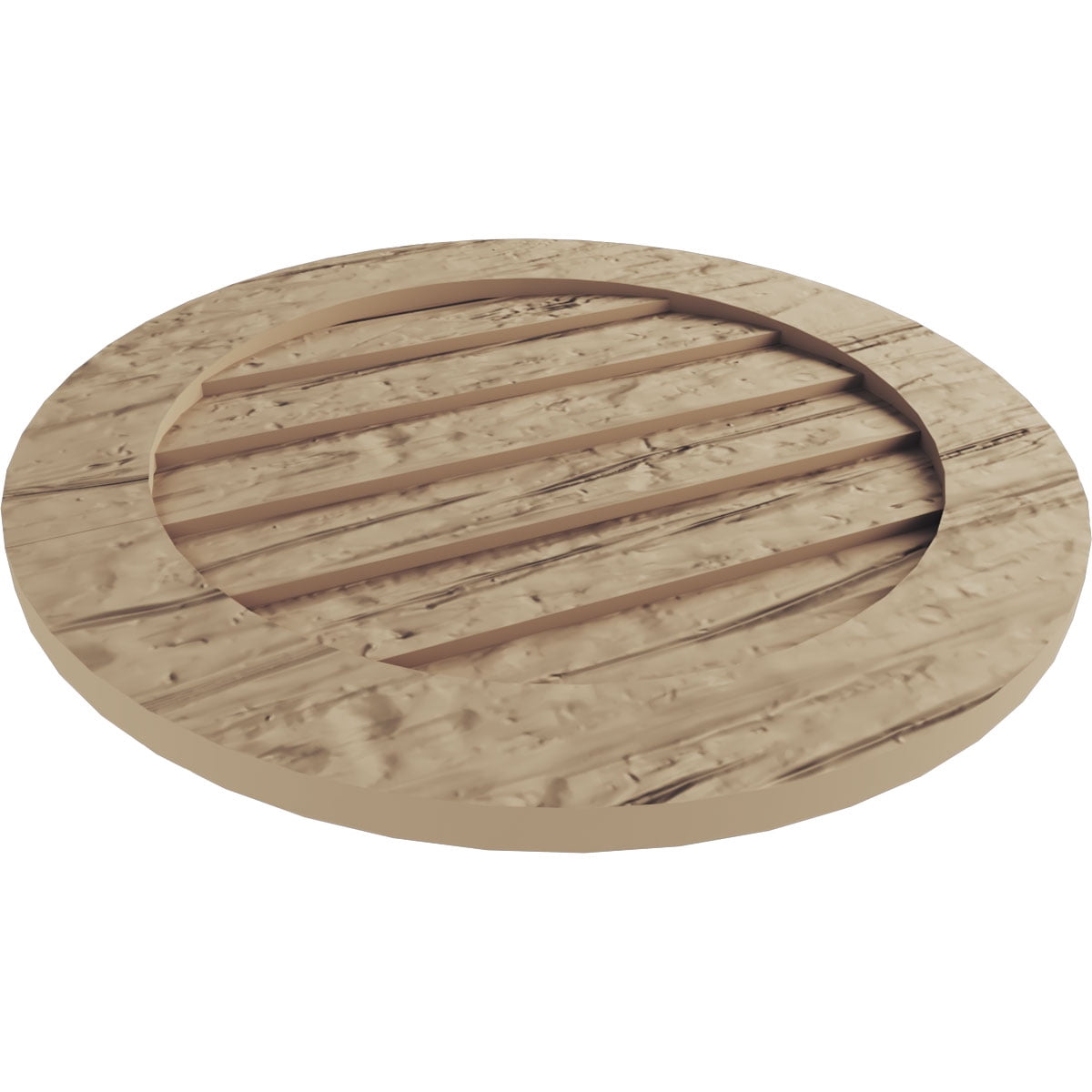 Ekena Millwork 33"W x 33"H Timberthane Riverwood Round Faux Wood Non-Functional Gable Vent, Primed Tan
