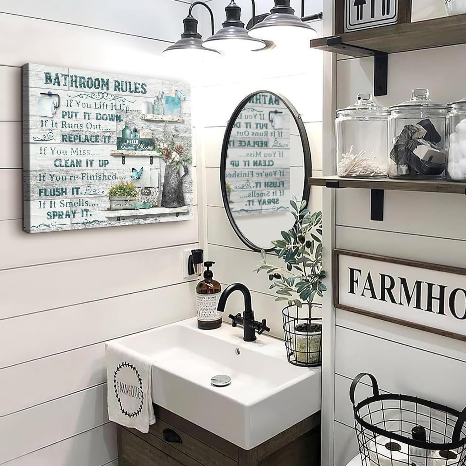 Rustic Farmhouse Bathroom Canvas Wall Art, 12" x 16" photo 5
