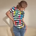 thumbnail image 3 of KLL Women 's Crew Neck Bodysuit Jumpsuits Trendy Colorful Pineapples 1 Print Short onesies Stretch T Shirts, 3 of 5