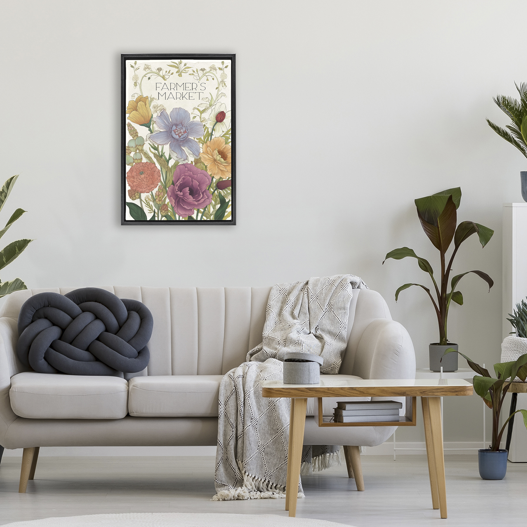 Vintage Farmer's Market Garden Black Framed Floater Canvas Wall Art, design by Sasha