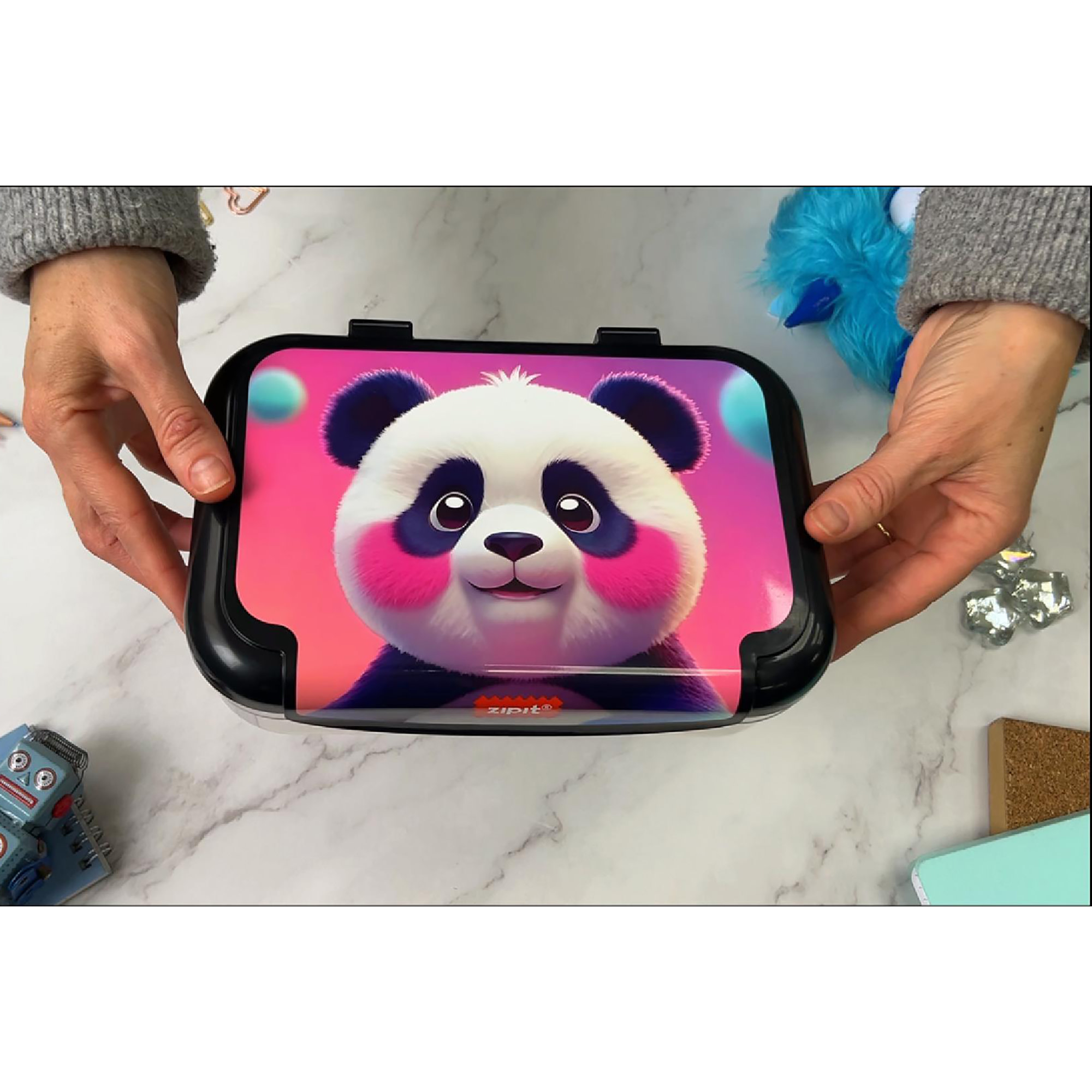ZIPIT Recycled Plastic Pencil Box Blushing Panda, Large Capacity photo 6