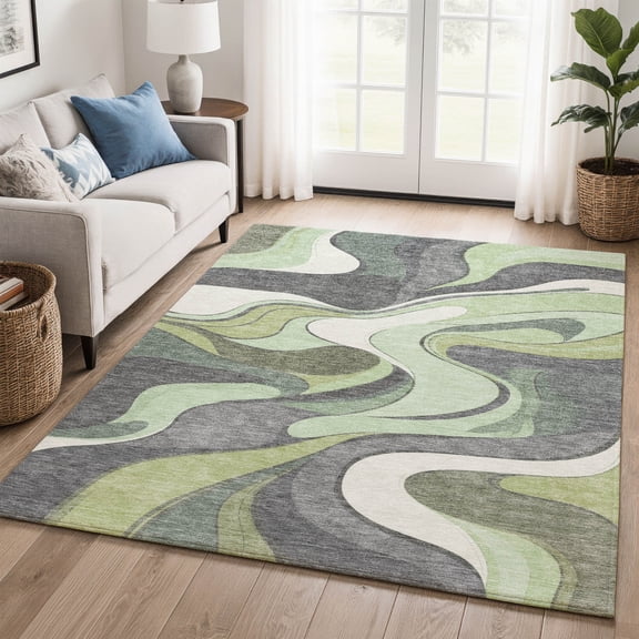 Addison Rugs Mayfield Premium Machine Washable Transitional Swirls Green Rectangle Rug, 10' x 14'
