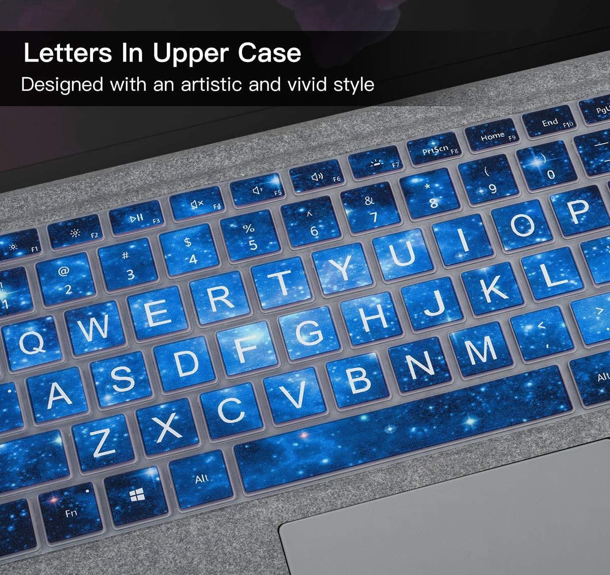CaseBuy Keyboard Cover Skin for Microsoft Surface Pro 7 12.3 2020 2019 Surface Pro 5 2017 Surface Pro 6 2018 Letters in Upper Case Galaxy Black Surface Pro 4 