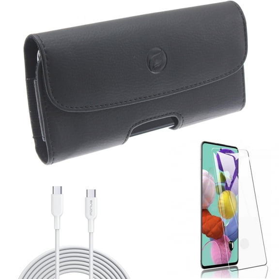 6ft Long Type-C Cable w Case Belt Clip w Screen Protector for Samsung Galaxy S20 - PD Fast Charger Cord Power, Leather Holster, Tempered Glass [Fingerprint Unlock] Z1P fits Samsung Galaxy S20 Model