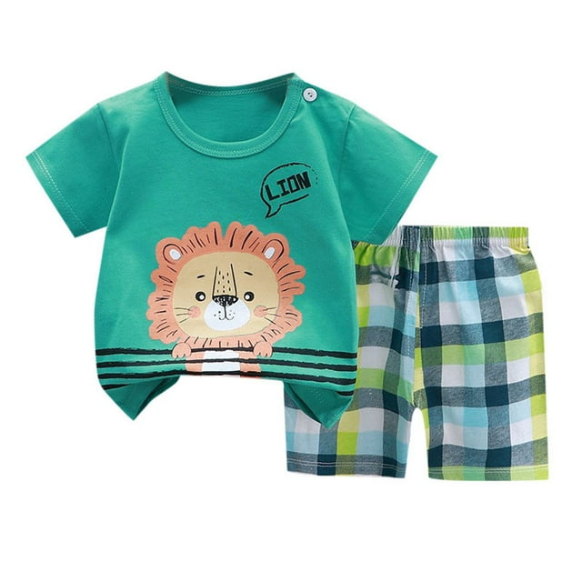 Ensemble Tenue Garçon Imprimé Animal Chemise Ensemble Court Col Rond Vêtements d'Été Tenues de Printemps 3-6 Mois Mode Garçons