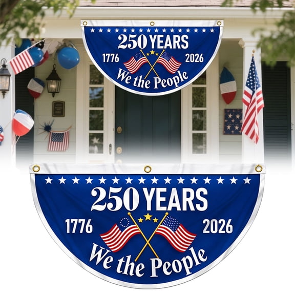 BinKFF US Patriotic Bunting Flag, Half fan flag Half Circle Banner - Fade Resistant Patriotic Decor for 250th 4th of July, Independence Day, Memorial Day | Indoor Outdoor Porch Wall Use