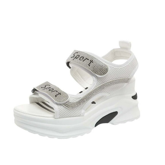Womans Sandals Flat Heel Open Toe Casual Versatile Solid Color Women Footwear Comfortable Ankle Strap Walking Beach Shoes White 6.5