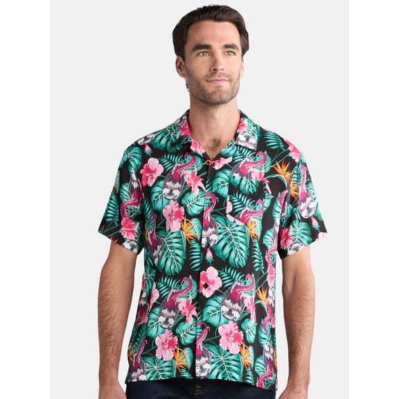 Marvel Venom Men's & Big Men's Tongue Graphic Hawaiian Resort Shirt, Sizes XS-3XL