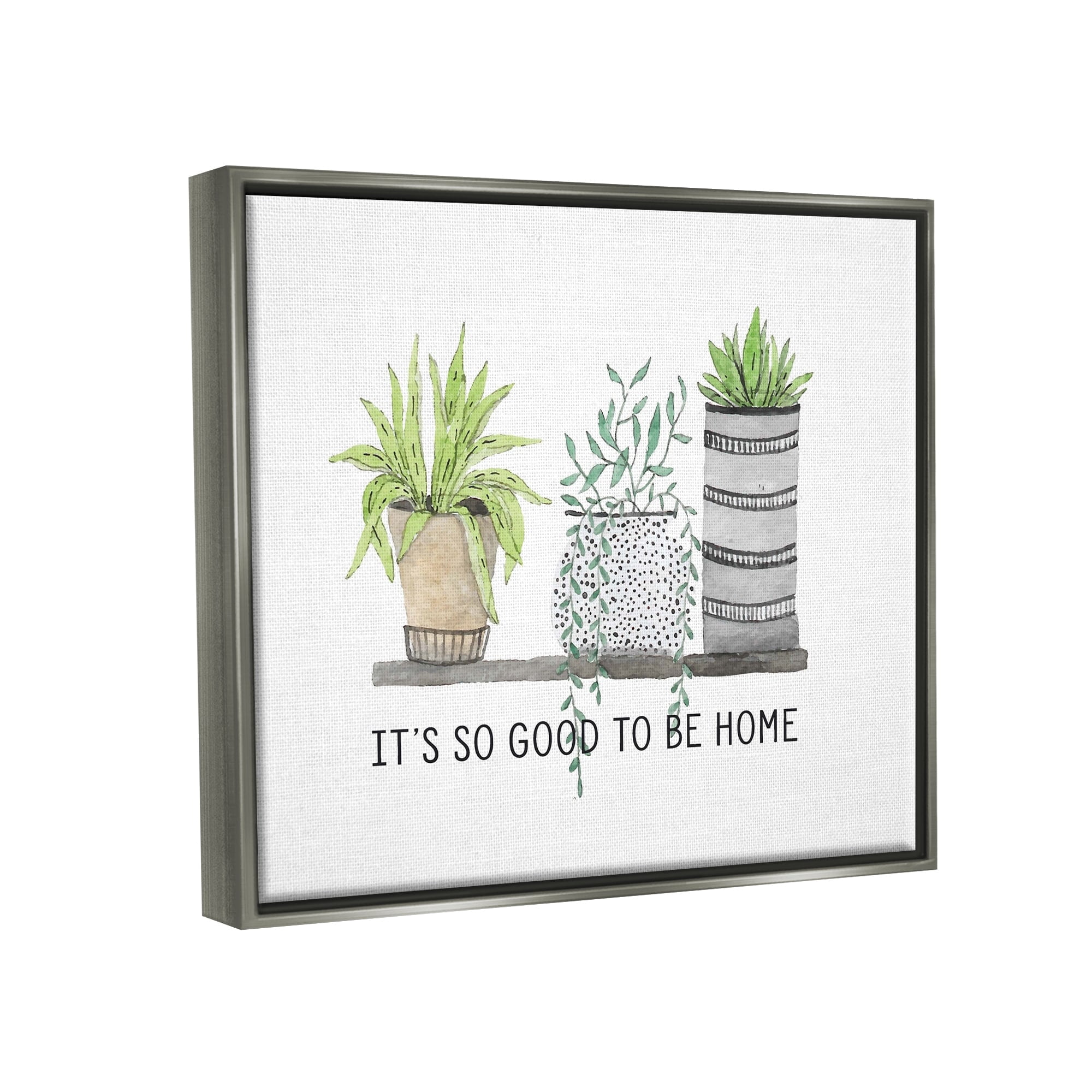 Stupell Industries Good To Be Home House Plants Various Planters Graphic Art Luster Gray Floating Framed Canvas Print Wall Art, Design by Lettered and Lined