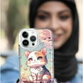 thumbnail image 5 of MUNDAZE Apple iPhone 14 Shockproof Clear Hybrid Protective Phone Case Kawaii Manga Pink Cherry Blossom Cute Cat Cover, 5 of 5