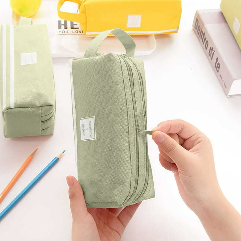 Foldable Canvas Pencil Pouch Multi Layer Stationery Storage Case