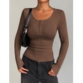 thumbnail image 4 of Zeagoo White Button Down Shirt Women Henley Shirts Square Neck Ribbed Long Sleeve Tops Dressy Casual Tee, 4 of 6
