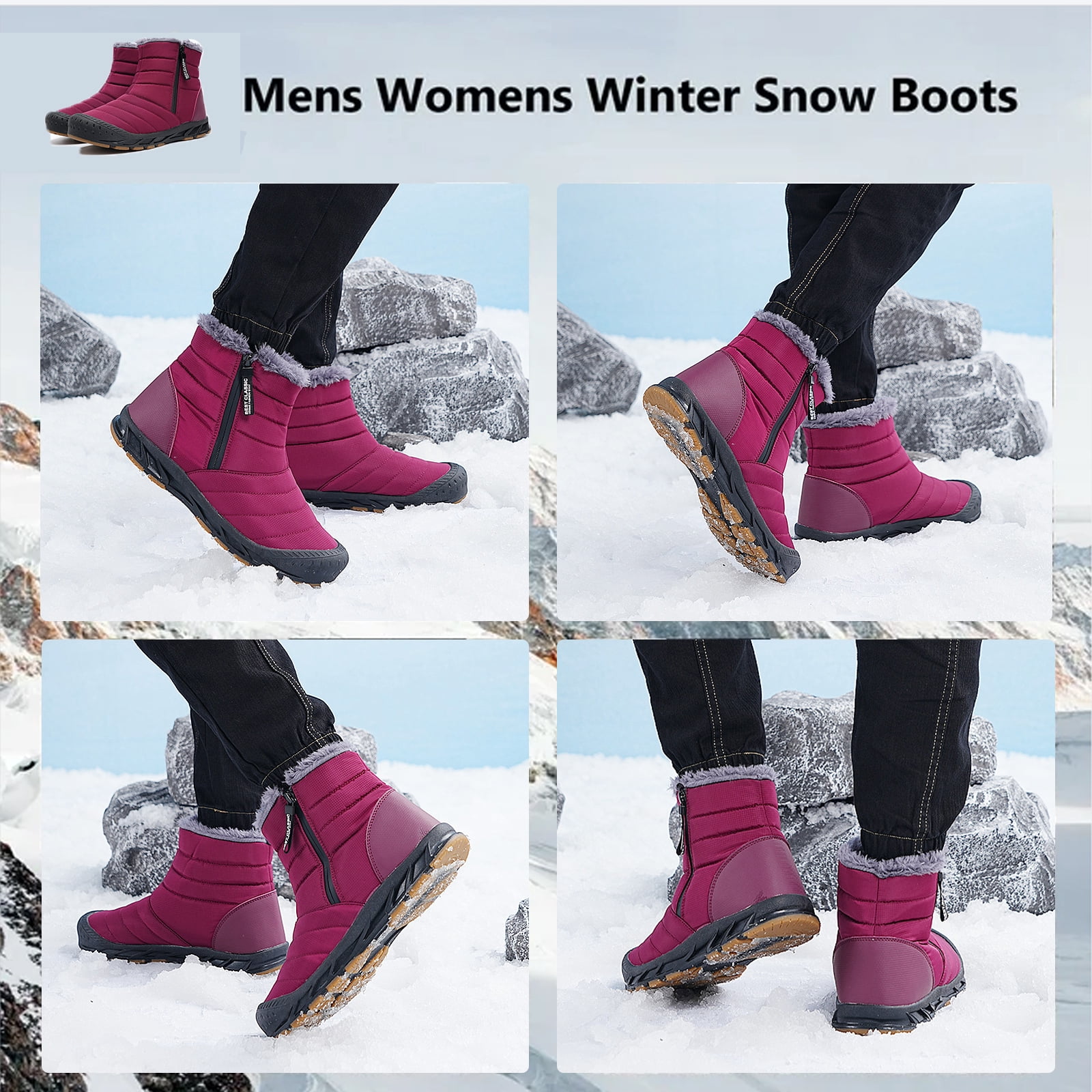 Cyiecw Snow Boots for Men Women Waterproof Lightweight Trekking Boots Anti-slip Winter Boot Outdoor Comfortable Warm Fur Lined Hiking Shoes