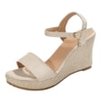 thumbnail image 5 of Rokment Womens Platform Wedges Dressy Shoes for Ladies with Glitter Rhinestones Charms Trendy Casual Suede Open Toe Chunky High Heels Summer Dress Pumps Beige Size 6.5, 5 of 6