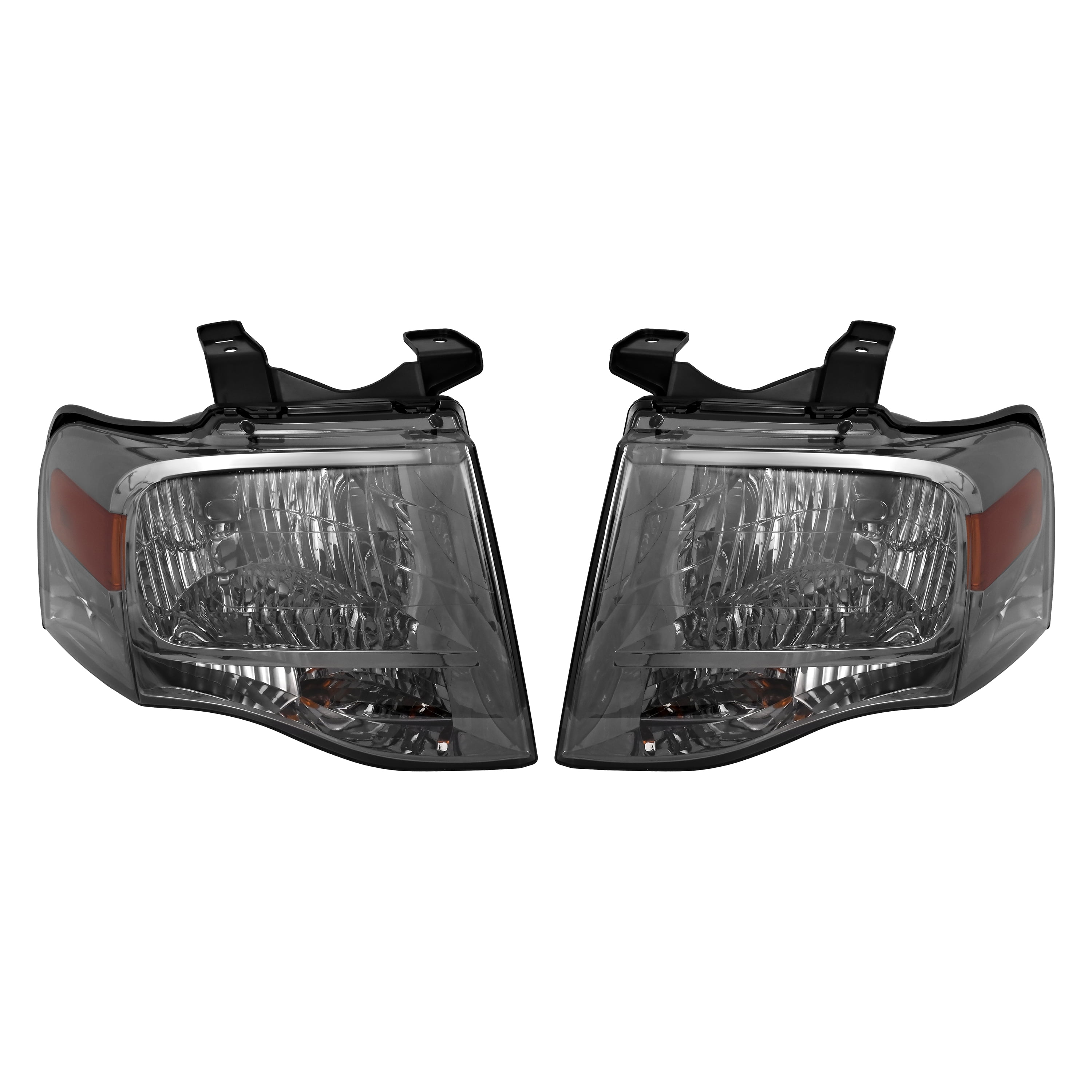 Kojem Pair Headlight Assembly for 2007-2014 Ford Expedition Replaces FO2502226 FO2503226 Halogen Headlamp Front Light Lamp w/Bulb Smoke Lens Chrome Housing Driver & Passenger Side