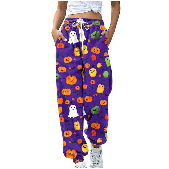 IVEYRTF Children's Halloween Print Cargo Pants Joggers Fall Winter Elastic Waistband Multiple Pockets Fleece-Lined Thickened Casual Sports Trousers for Kids 3-14 Years(Purple,11-12 Years)