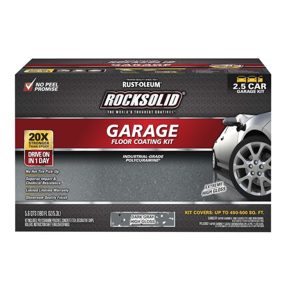 Dark Gray, Rust-Oleum RockSolid High Gloss 2.5 Car Garage Floor Coating Kit-317284, 180 fl oz