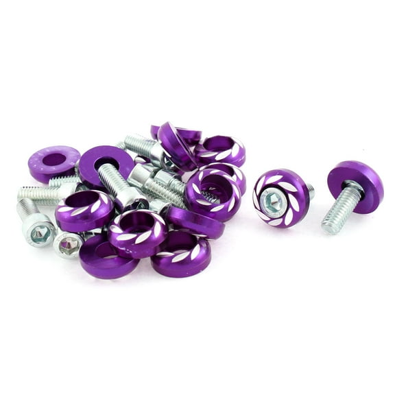 Auto Car Ornament License Plate Bolt Screw Purple 15 Pcs