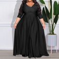 thumbnail image 1 of Evening Party Sexy Solid Color V-Neck High Waist Three Quarter Sleeve Pullover Maxi Princess Dress Plus Size Women's ClothingL Gao Jinjia LED, 1 of 2