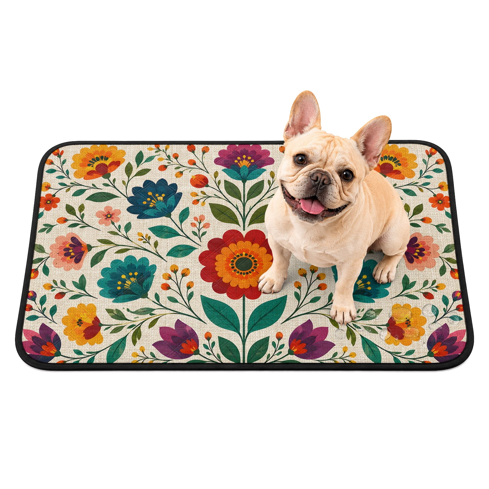 Washable Pee Pads for Dogs Red Teal Floral Boho Non-Slip & Leak-Proof Potty Pads for Dogs Reusable Pee Pad for Crates Floors Waterproof Puppy Training Pad 40 x30 Summer Spring Flowers Botanical