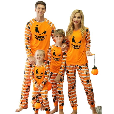 

Canrulo Family Matching Halloween Pajamas Set Stripe Pumpkin Print Holiday Pajamas Sleepwear Dad Mom Baby Girl Boys PJs