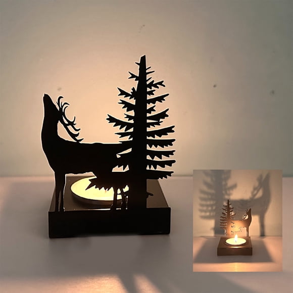 Adornos navideños, elegante candelabro navideño de metal y hierro con forma de ciervo. Atractiva decoración navideña de mesa con un ambiente luminoso para un hogar festivo. Decoración navideña con for