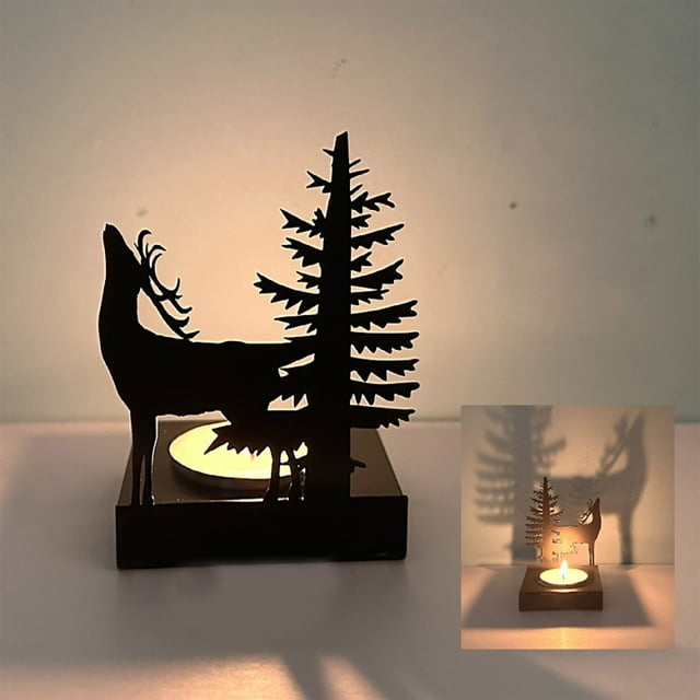Hogar y cocina, Decoración del hogar, Elegante candelabro navideño de metal y hierro con forma de ciervo. Atractiva decoración navideña de mesa con un ambiente luminoso para la decoración navideña del
