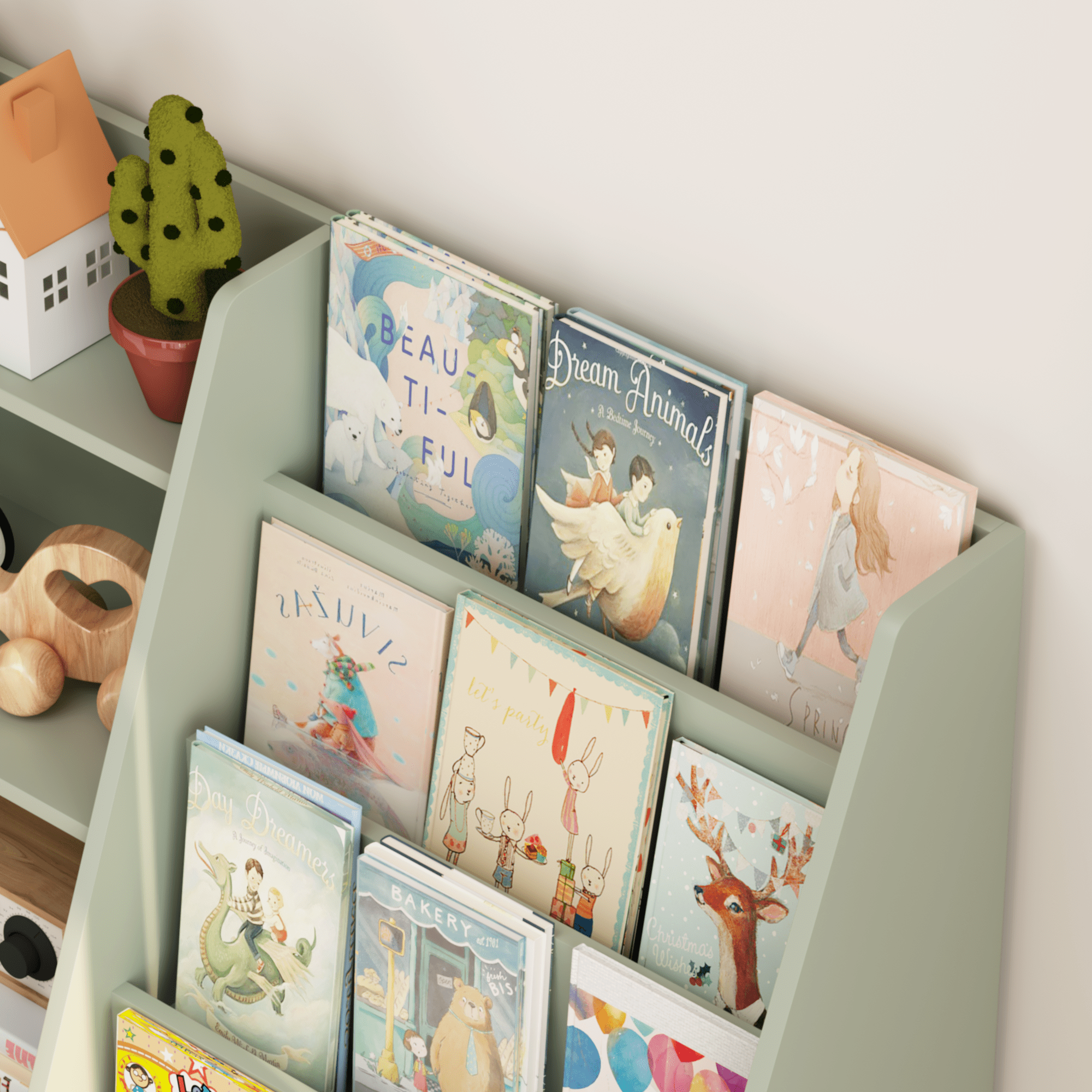 4 Tier Kids Bookshelf and Toy Storage Organizer,Multifunctional Wooden Kids Book Shelf with Bookcase Display Stand for Kids Room,Playroom,Green