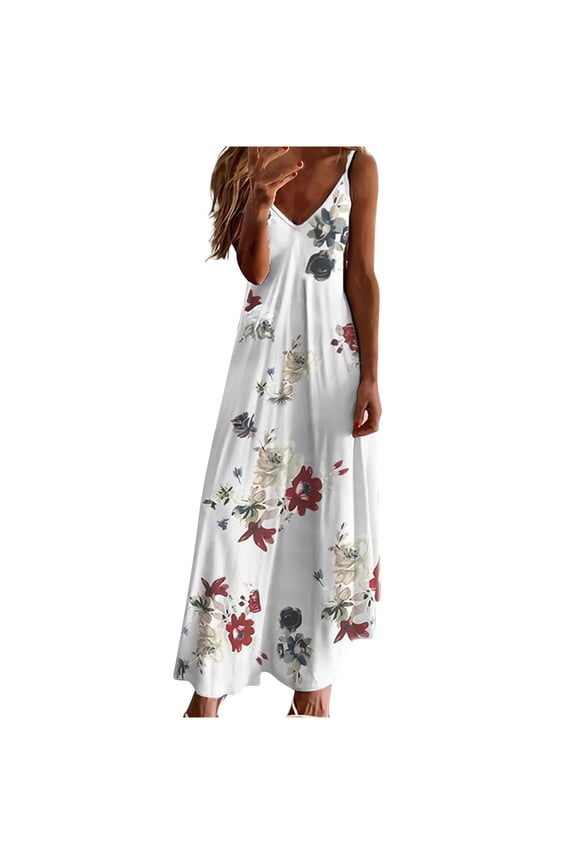 Holiday Savings Clearance 2022! Tuscom Spring Summer Dresses Fashion Women Summer Casaul Print Camis Sleeveless V-Neck Vest Dress
