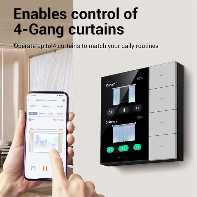 2X Tuya Zigbee 3.5 Inch Smart Wall Switch Touch Screen 4 Groups Switch 8-Way Scene Radar Sensor Dimming Switch B