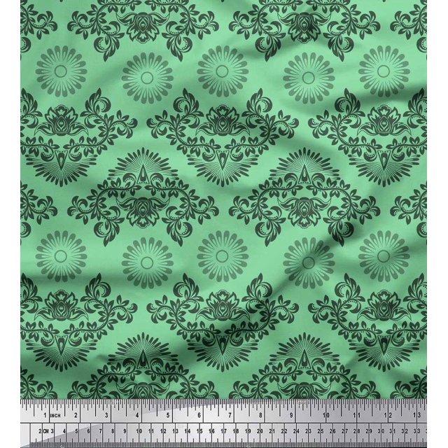 Soimoi Crepe Silk Fabric Floral & Damask Ethnic Print Fabric by Yard 42 Inch Wide