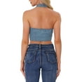 thumbnail image 3 of INSPIRE CHIC Women's Top Denim Crop Sleeveless Button Front Halter Tank Tops XS Light Blue, 3 of 5