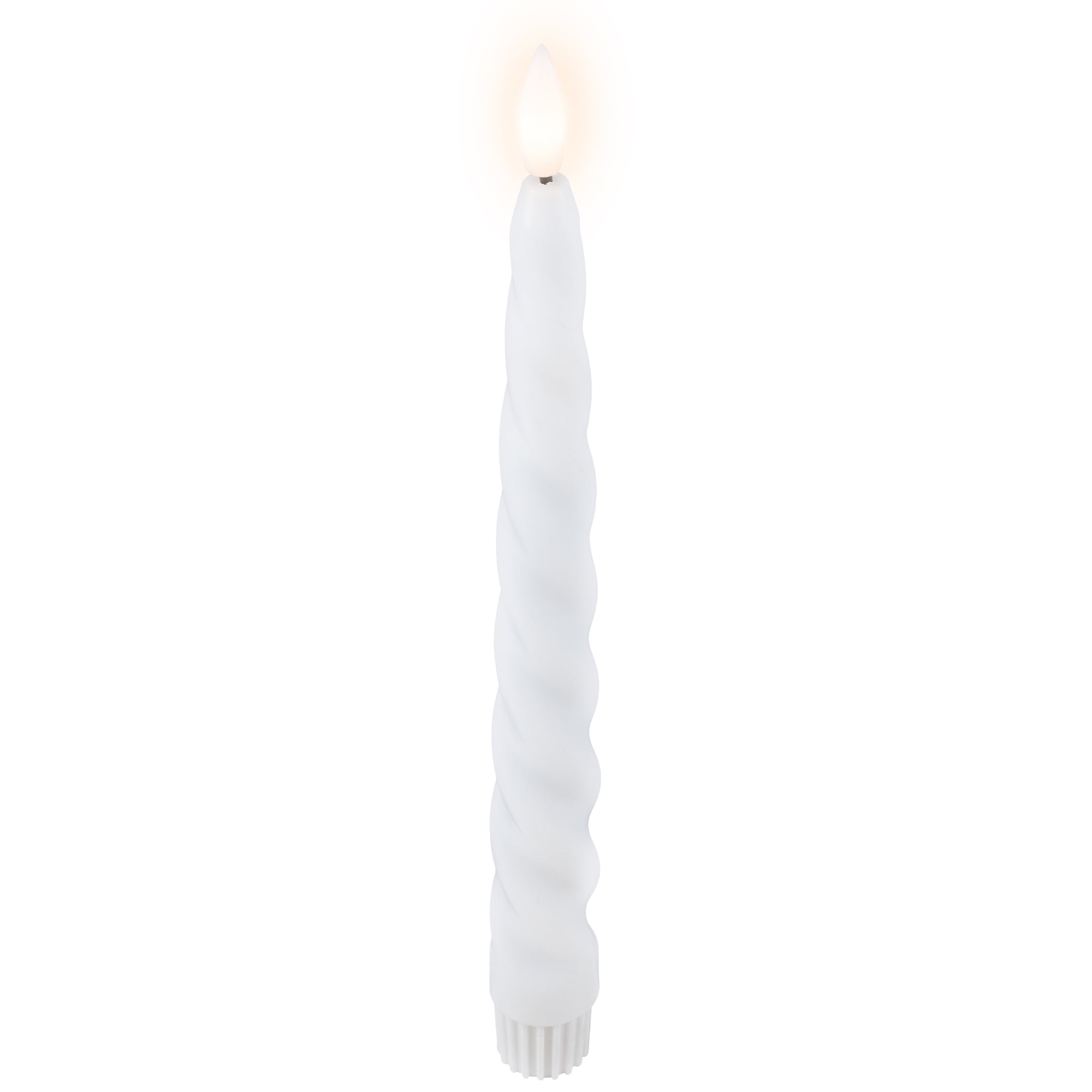LED Flameless Flickering Taper Swirled Christmas Candles - 9.5" - White - Set of 2