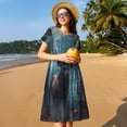 thumbnail image 4 of Bingfone Robe à Manches Courtes Imprimé Élan Forêt Mystique pour Femmes, Robe Décontractée Confortable, Robe d'Été Élégante avec Ajustement Extensible pour Usage Quotidien, 4 of 6