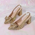 thumbnail image 4 of Women's Elegant Pointed Toe Block Heel Pumps Bow Sequin Work office Dress Shoes Comfort Walking High Heels for Party Wedding Gold 8.5(41), 4 of 9