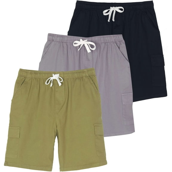 Real Essentials 3 Pack: Men's 9" Elastic Waistband Cargo Short With Drawstring