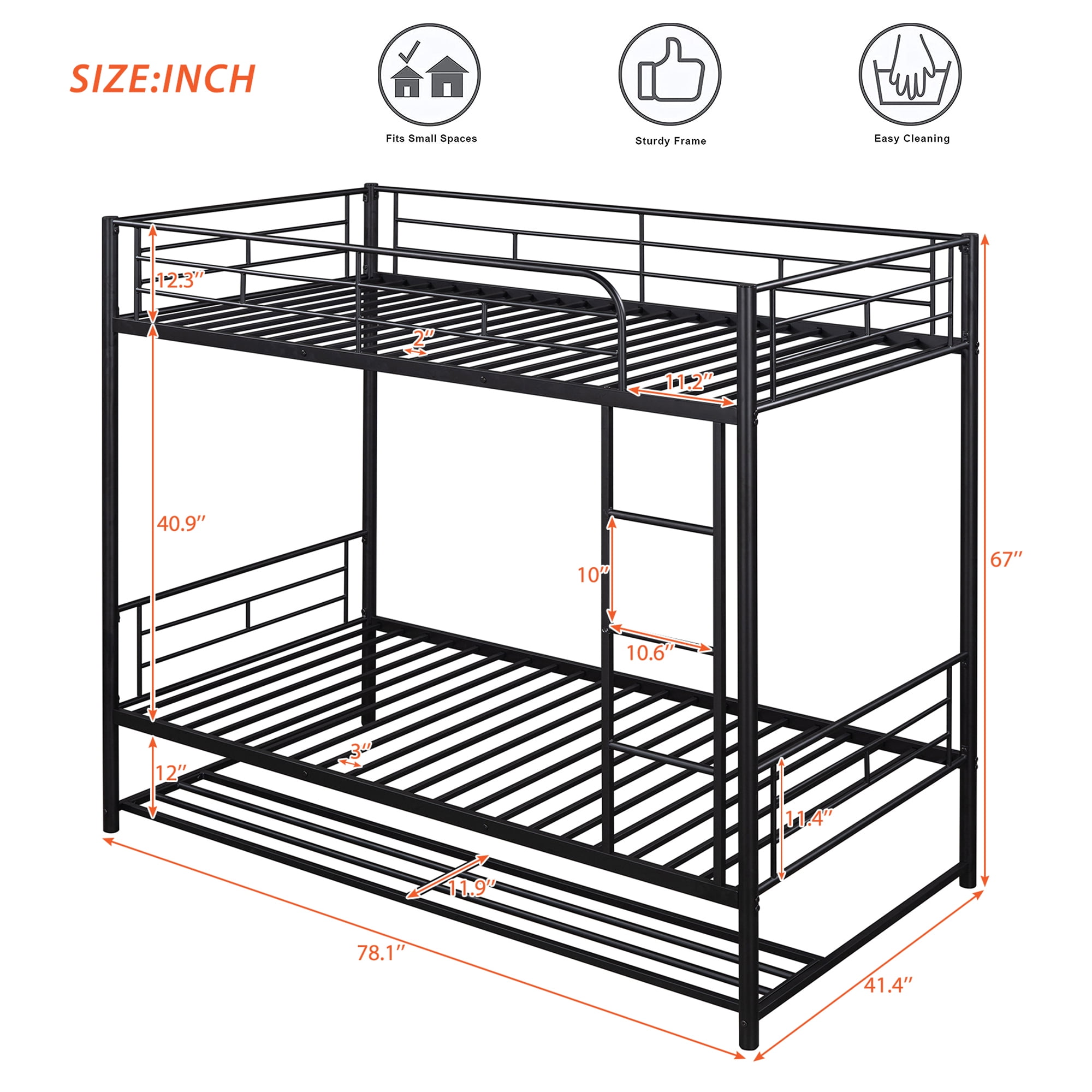 Buy OFLAN Metal Bunk Bed Twin over Twin, Bunk Bed with Shelf, 42 Sturdy