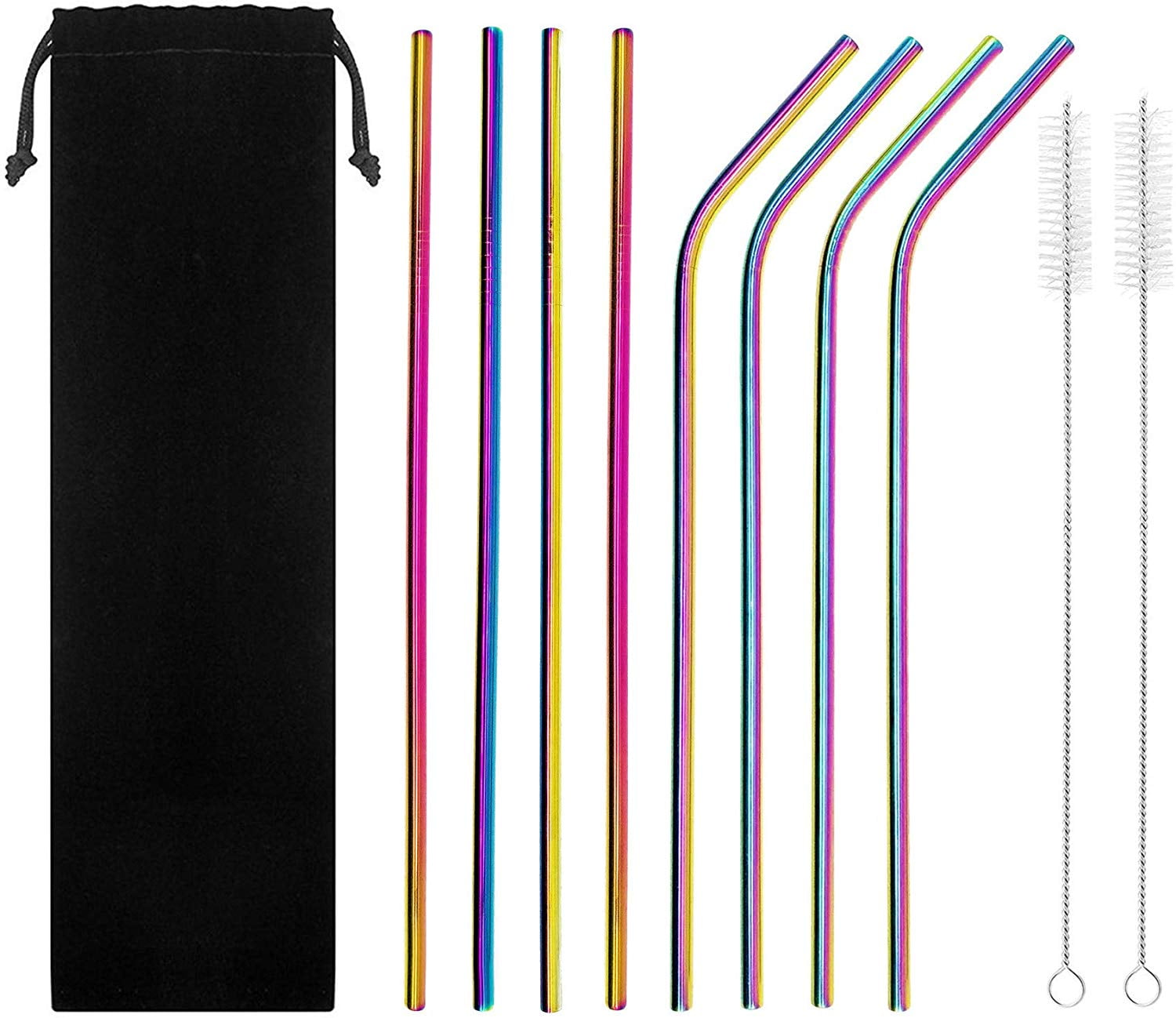 4x Reusable Rainbow Stainless Steel Metal Drinking Straw Straws /& Cleaning Brush