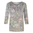 thumbnail image 5 of Meichang T-Shirt à Manches 3/4 pour Femmes Imprimé Tendance Hauts Fins de Printemps Décontractés Col Rond Léger Doux Tunique Ajustée Style Mode Extensible Haut de Vacances, 5 of 5