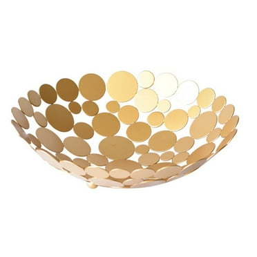 Hollow Fruit Bowl Metal Fruit Plate Decorative Iron Art Tray Kitchen Tableware Dining Table Decor (Gold)