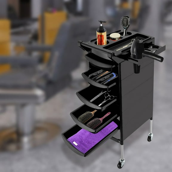 Denest Beauty Salon Rolling Cart Tray Professional Hair Styling Storage Station