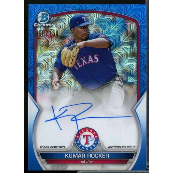 Kumar Rocker Card 2023 Bowman Chrome Mega Box Autographs Blue Refractors #BMAKR