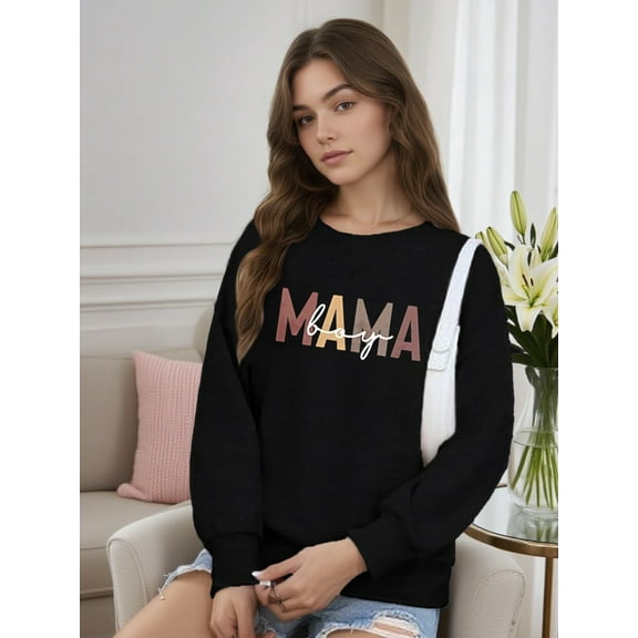 Mama Sweatshirt Woman Long Sleeve Shirt Casual Loose Crew Neck Fall Pullover Top