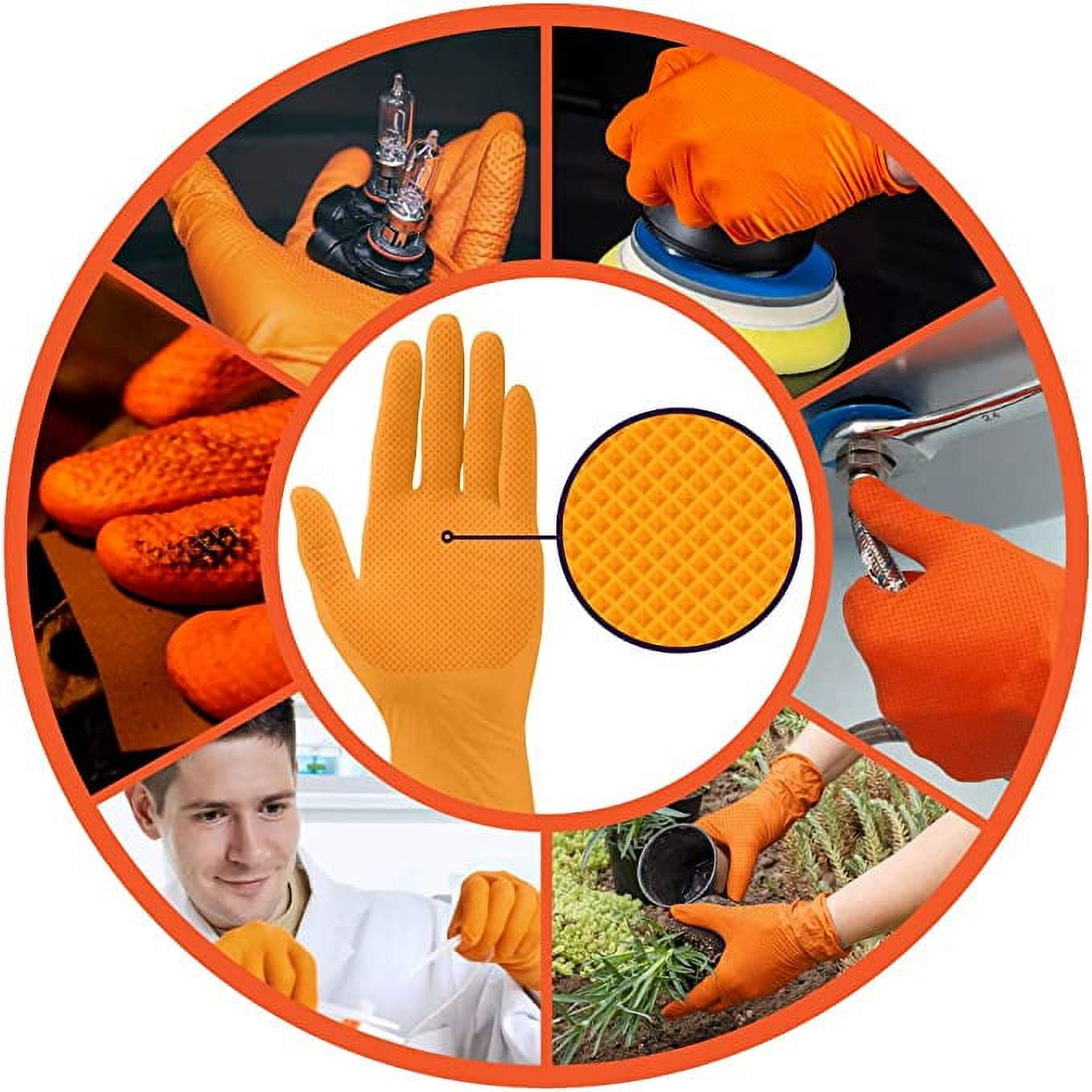 Inspire Orange Nitrile Disposable Gloves | ULTRA 8 Mil Gloves Diamond Textured for Secure Grip